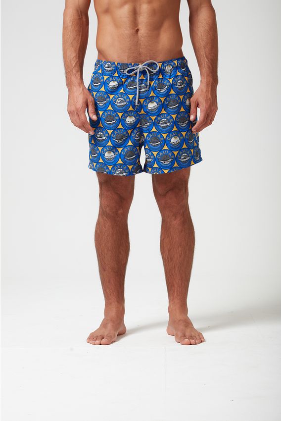 Shorts Caviar-Azul C/ Amarelo