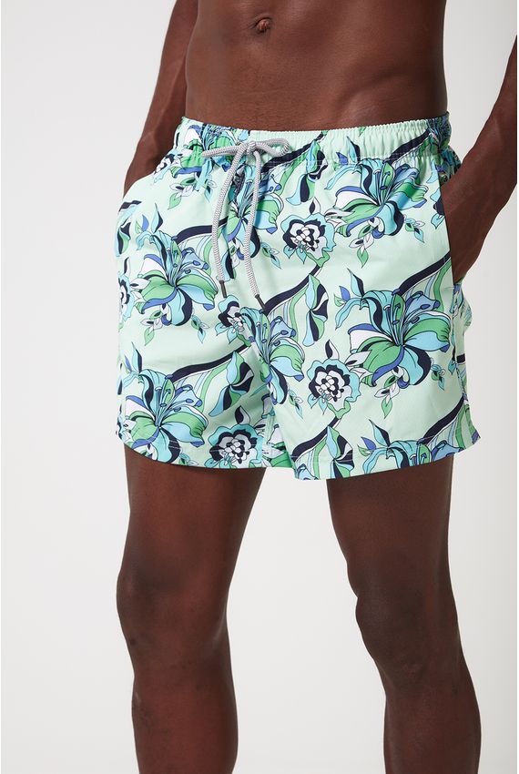 Shorts Floral Retro-Verde Agua