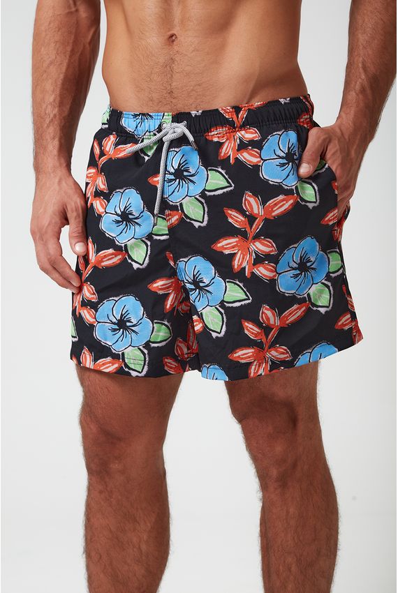 Shorts Floral Dark-Preto