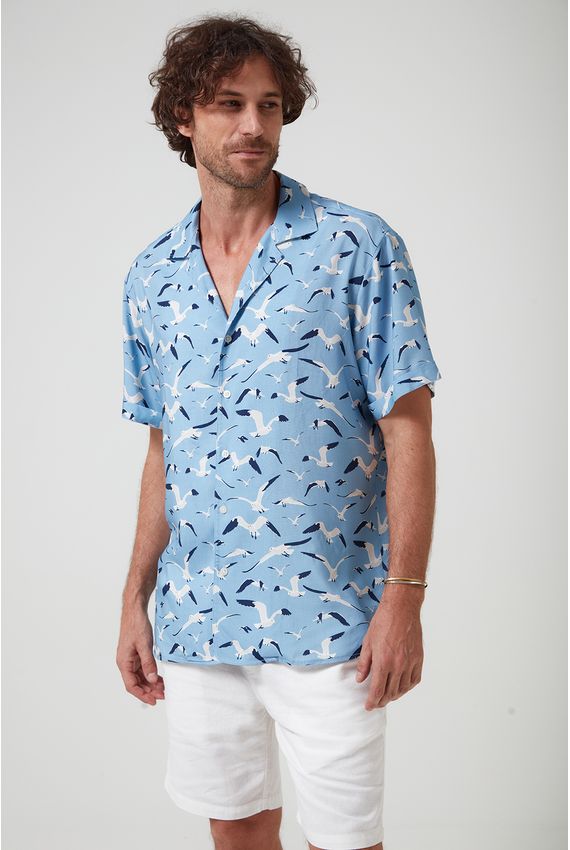 Camisa Mc Estampa Gaivotas-Azul Ceu