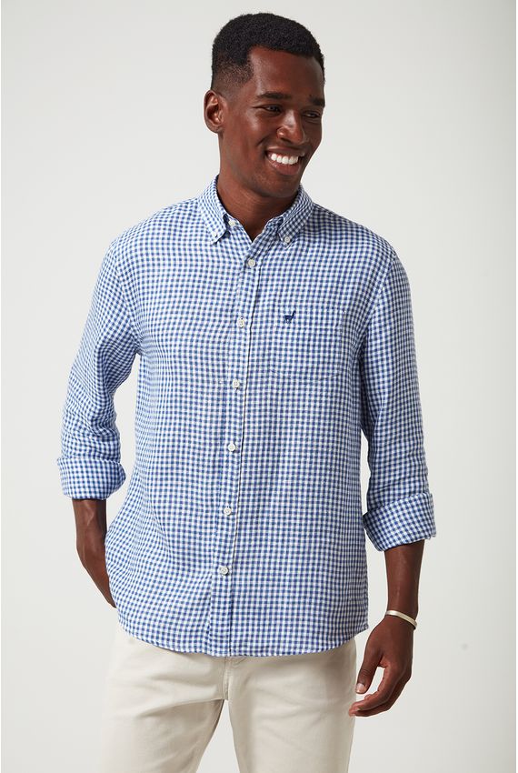Camisa Bd Linho Vichy C/ Bolso-Marinho C/Branco