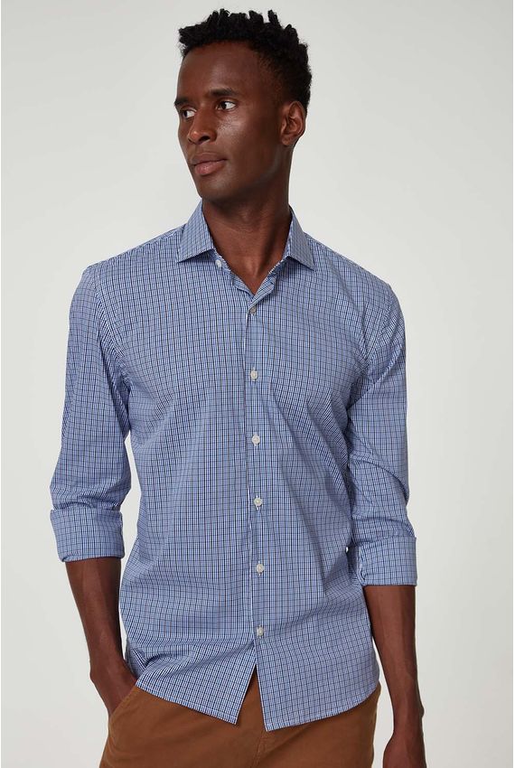 Camisa Premium Quadros - I23-Azul C/Branco