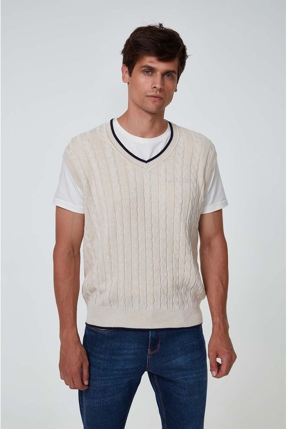 Tricot Colete Friso - I23-Off-White