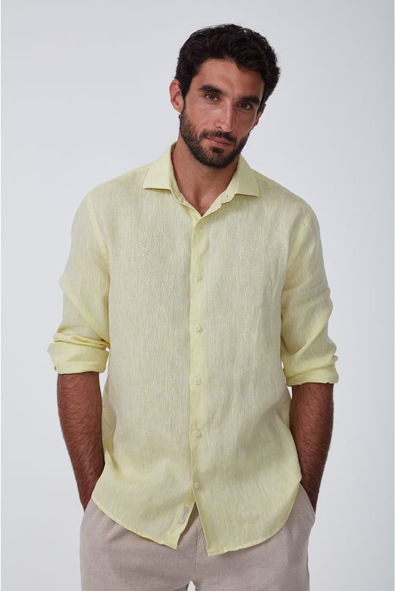 Camisa Puro Linho Mescla - V24-Amarelo