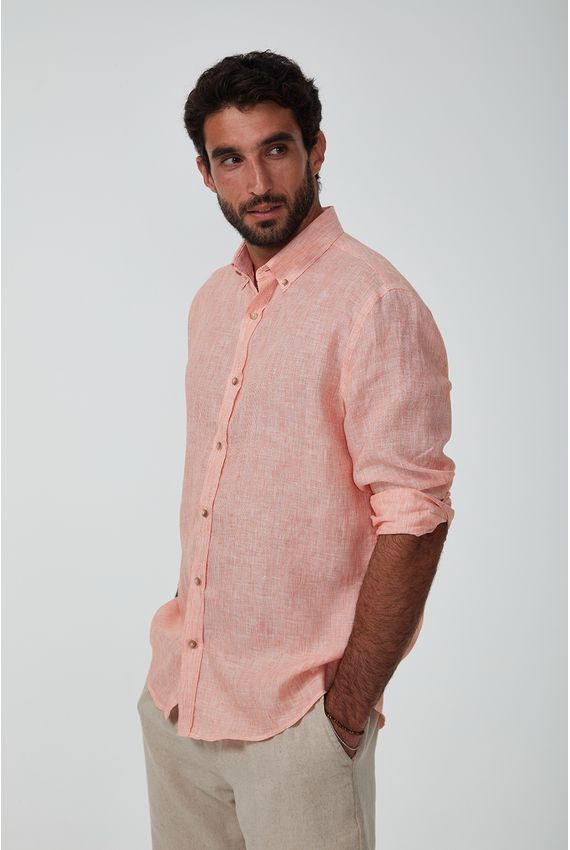 Camisa Bd Linho Mini Listras - V24-Laranja