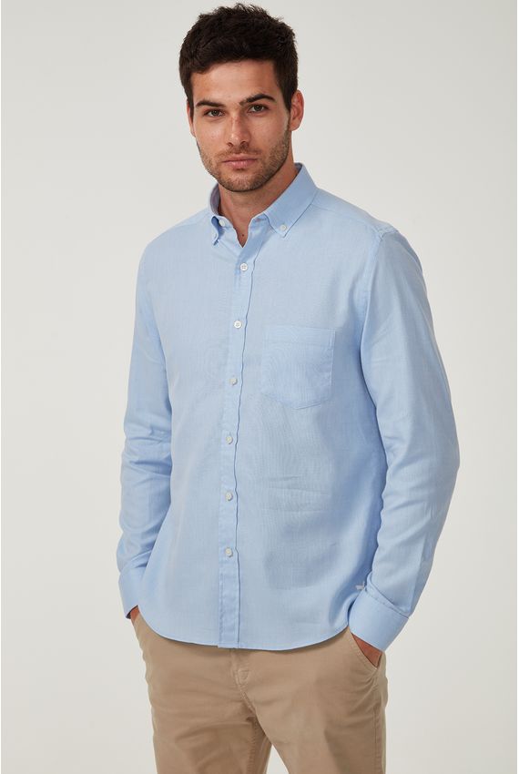 Camisa Bd Oxford Leve Bolso - V24-Azul