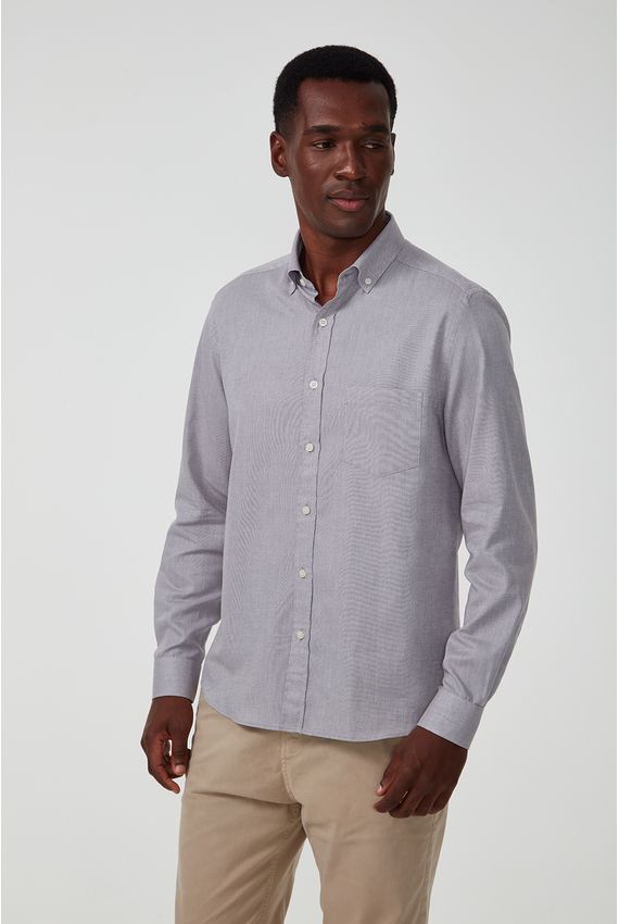 Camisa Bd Oxford Leve Bolso - V24-Cinza