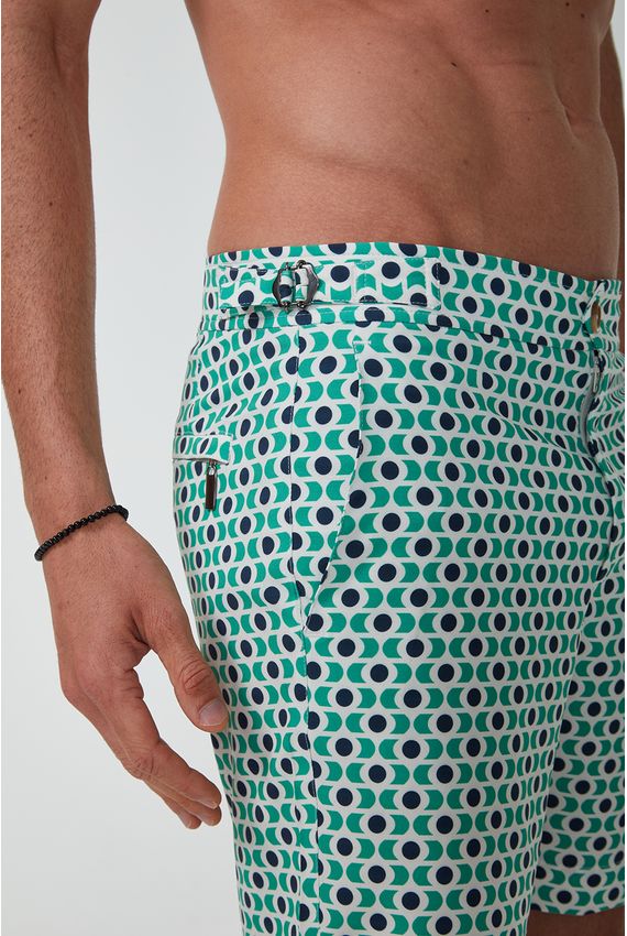 Shorts Agua Buzios Geometrico - V24-Verde/Off/Marinho
