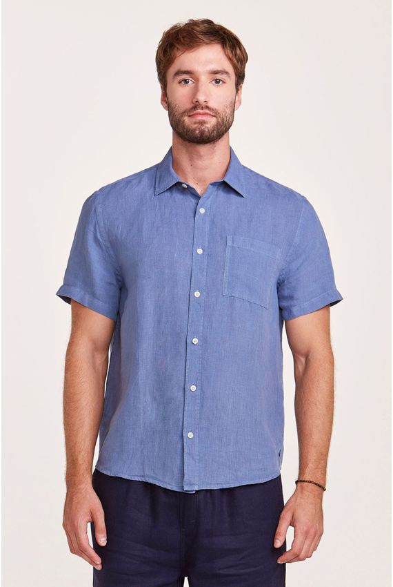 Camisa Linho Tinturado Azul Índigo
