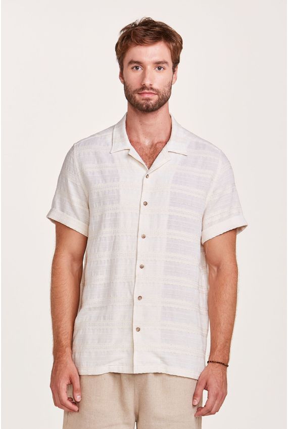 Camisa Rústica Listras Eco Off White