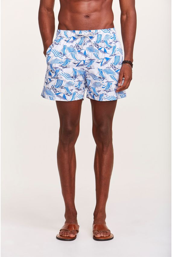 Short Água Cadeira De Praia Branco e Azul