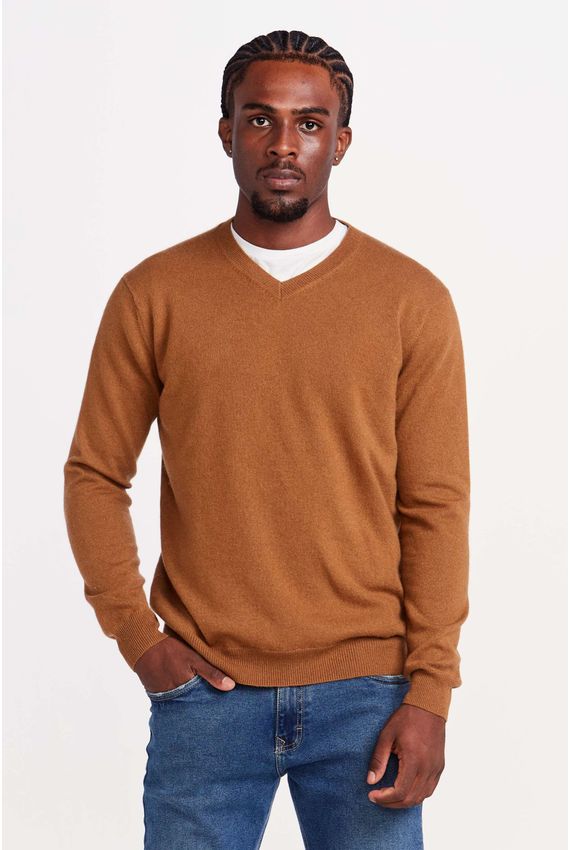 Tricot V Neck Cashmere - I23-Caramelo