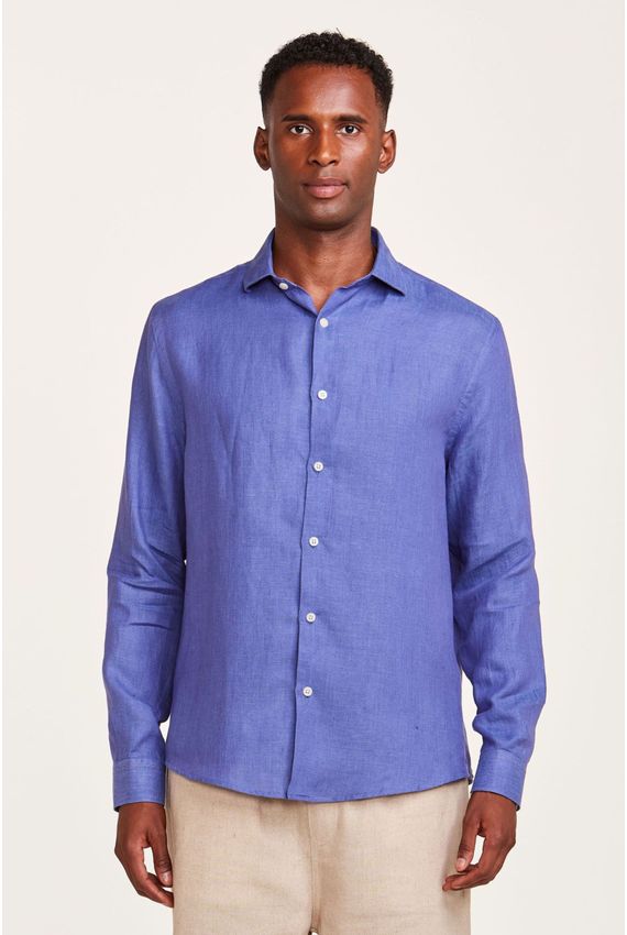 Camisa Linho Mescla Azul Índigo