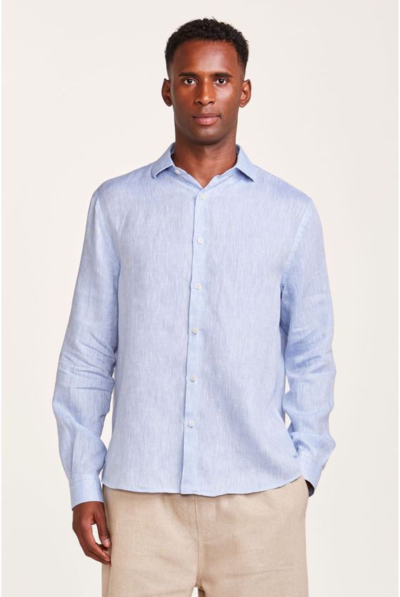 Camisa Linho Mescla Azul Clara