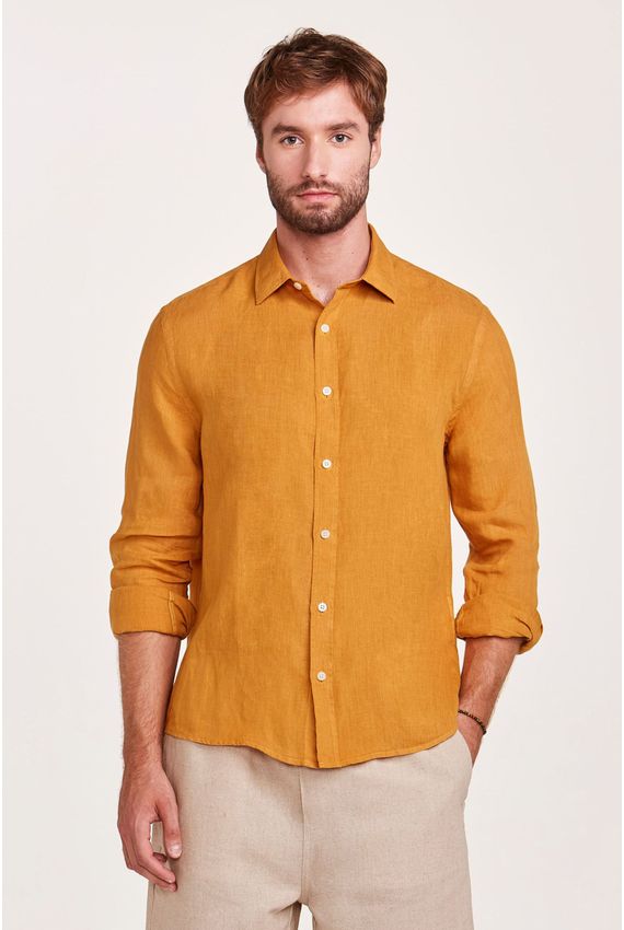 Camisa Linho Tinturado Mostarda