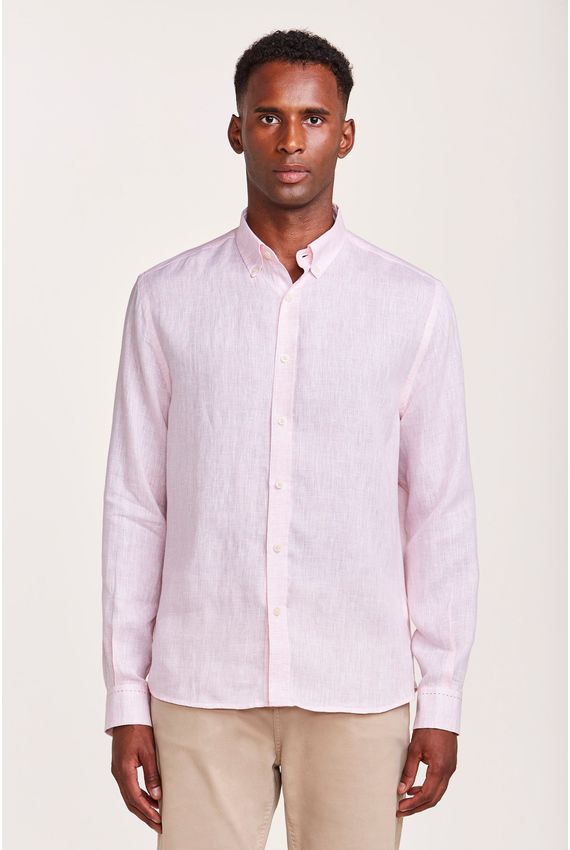 Camisa Linho Fil a Fil Rosa Claro