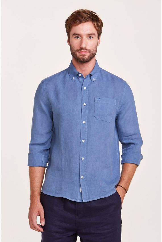 Camisa Linho Tinturado Azul Índigo