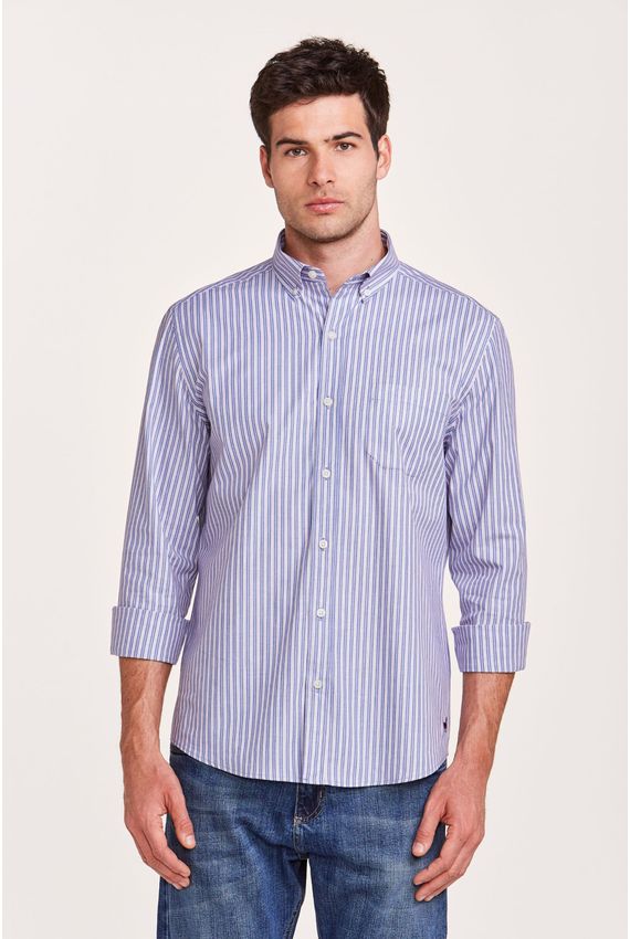 Camisa Tricoline Listras Azul e Vermelha