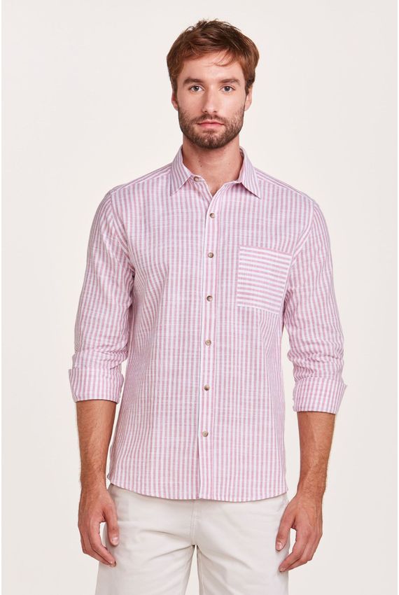 Camisa Voil Listras Rosa e Branca