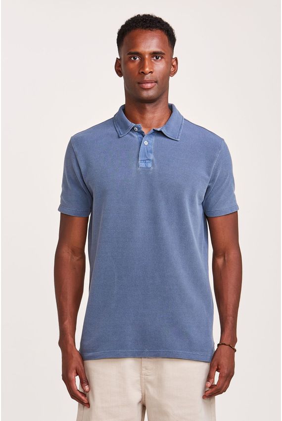 Polo Malha Piquet Stone Azul Marinho