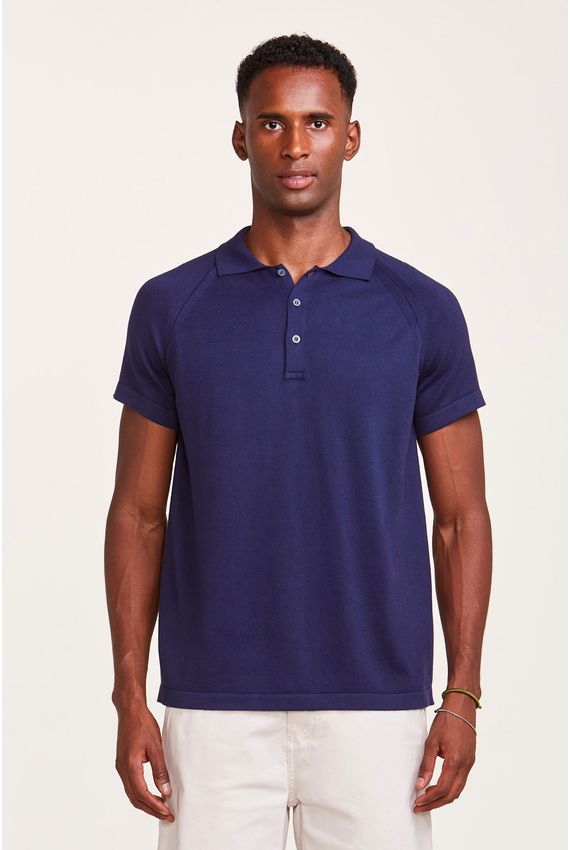Polo Tricot Manga Curta Azul Marinho