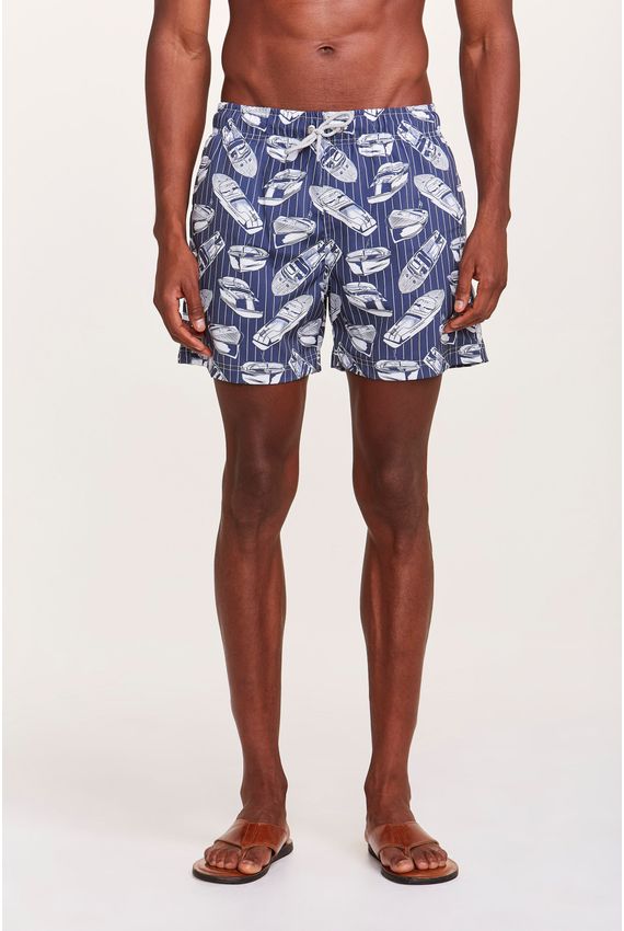 Short Água Barco Azul Marinho e Branco