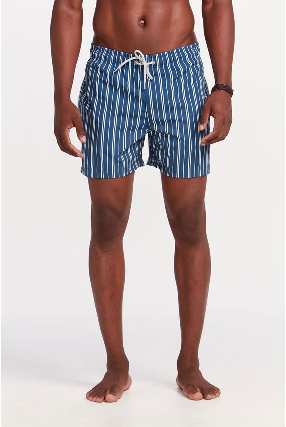 Short Água Listras Azul Marinho e Branco