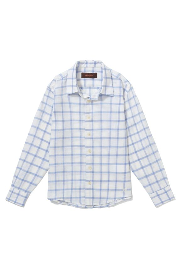 Camisa Linho Mare Quadros Boys Branca e Azul