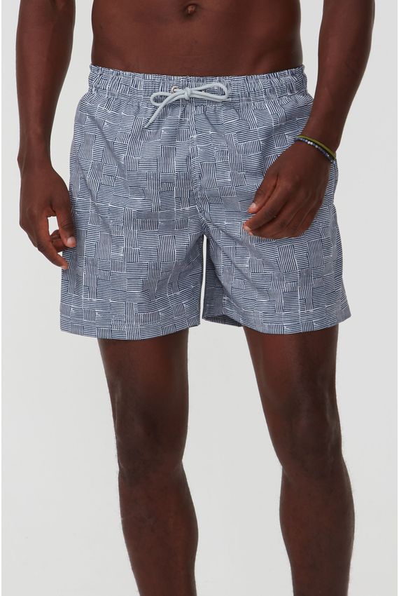 Shorts Agua Patchwork Listras - V24-Azul C/ Off White