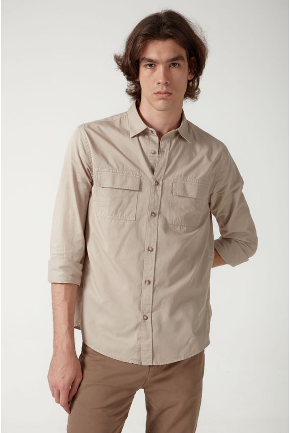 Camisa Sarja Tinturada Bolsos - I24 - Areia