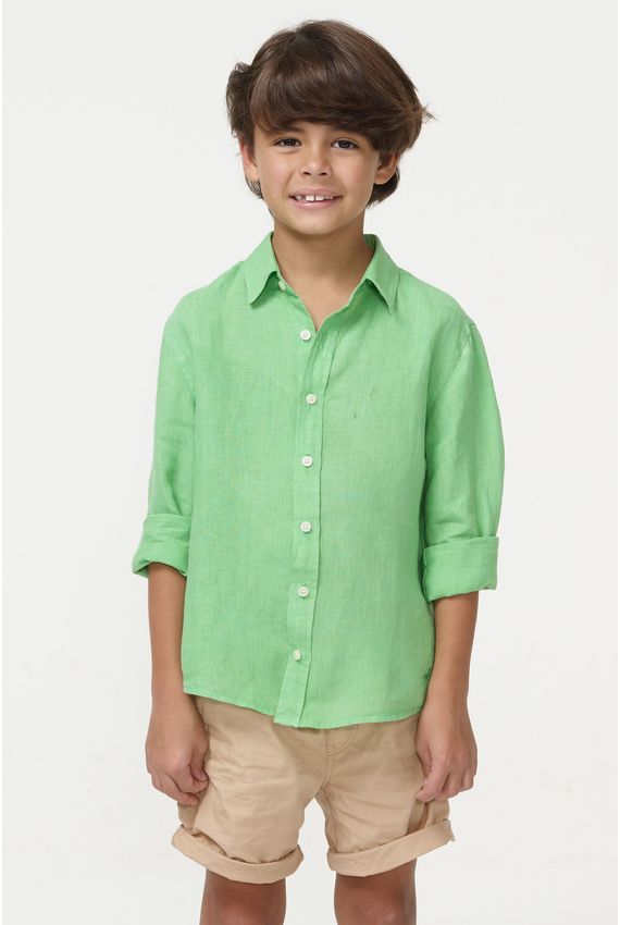 Camisa Puro Linho Tinturado Boys-V24-Verde Maça