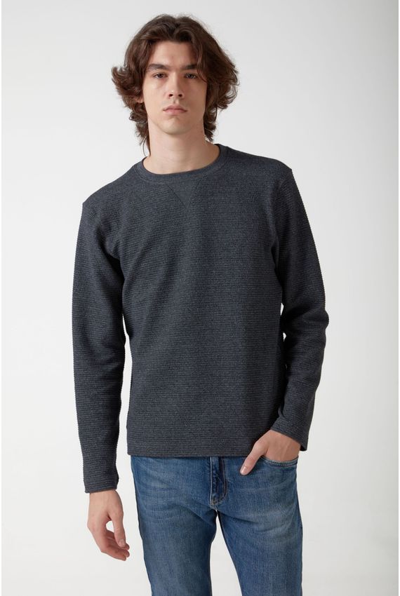 Moletom C Neck Canelado - I24 - Preto Mescla