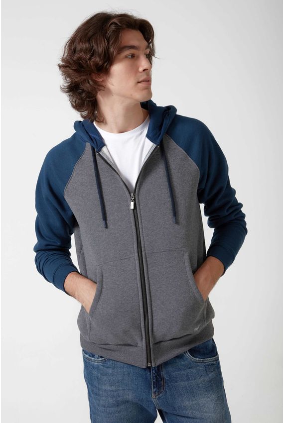 Moletom Felpa Raglan Bicolor Fullzip-I24 - Marinho/Cinza