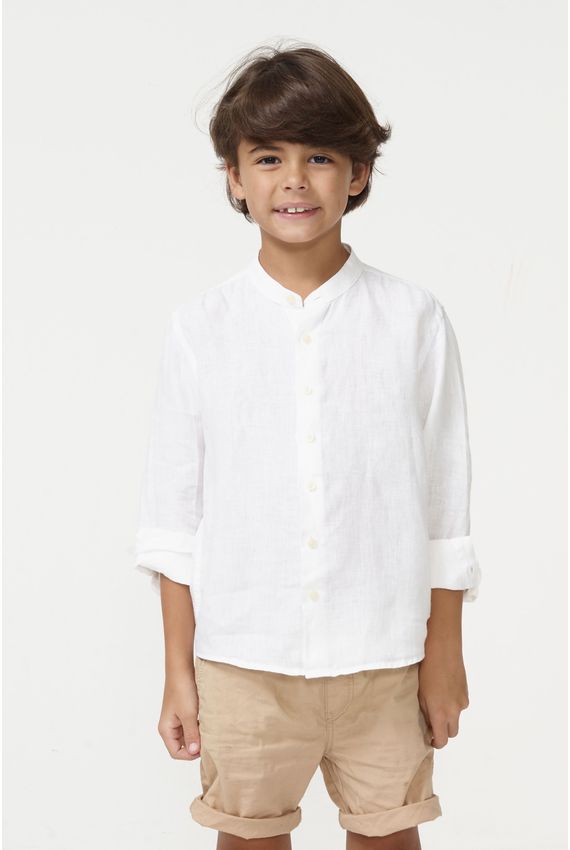 Camisa Gola Padre Puro Linho Boys -V24-Branco