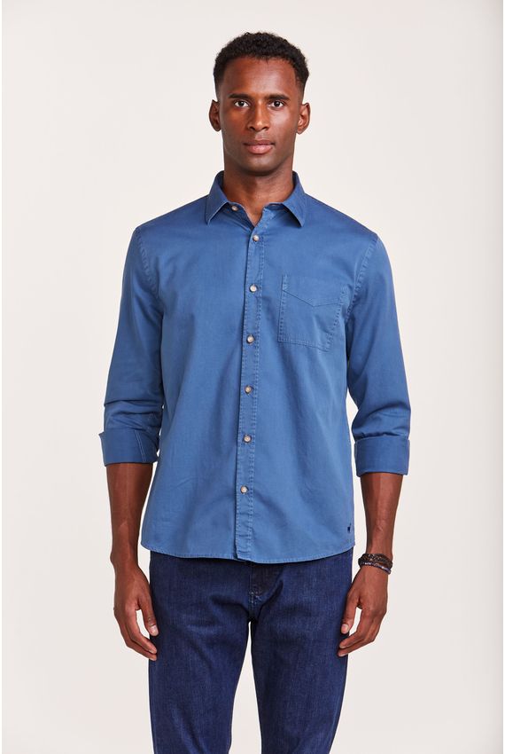Camisa Sarja Tinturada Azul Índigo