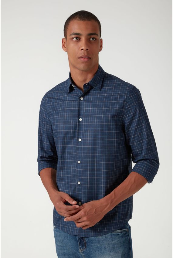 Camisa Tricoline Mini Quadrosbicolor-I24 - Marinho
