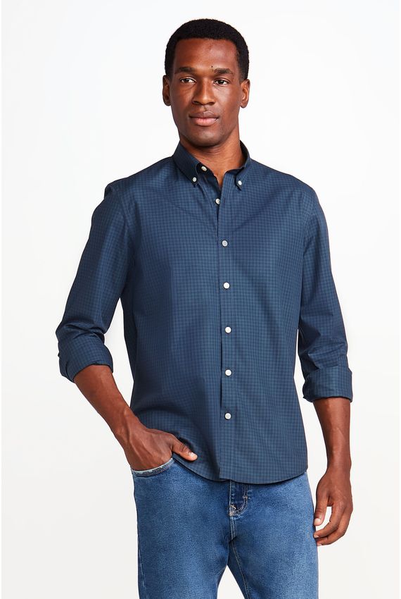 Camisa Tricoline Xadrez Bicolor Marinho e Verde
