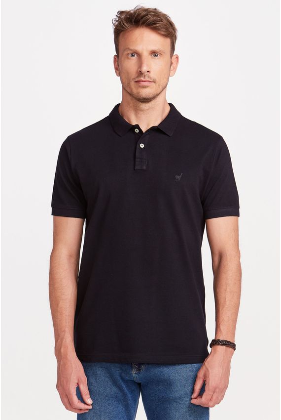 Polo Lhama Malha Piquet Preta