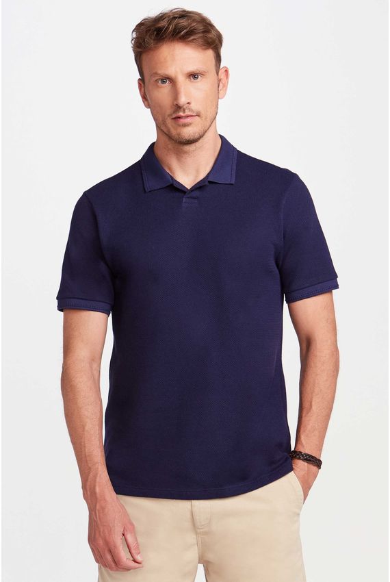 Polo Tricot Manga Curta Marinho