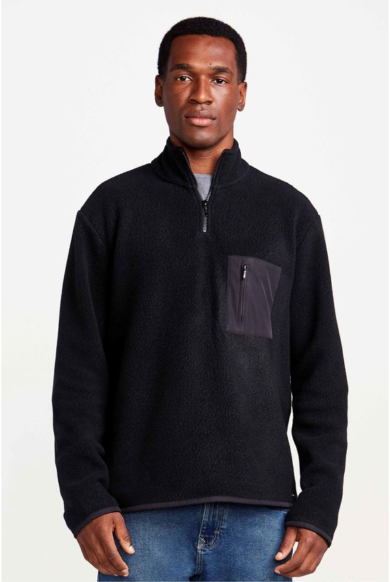 Moletom Comfy Meio Zíper Preto