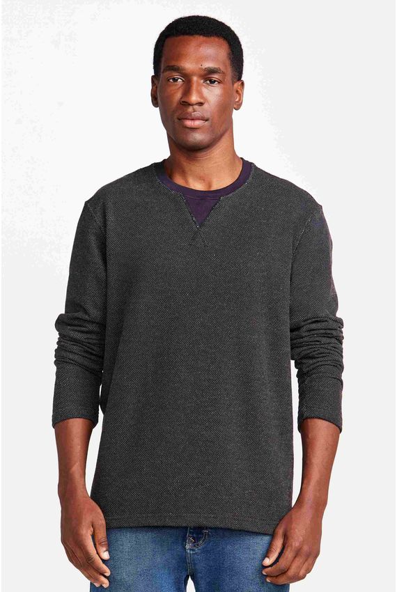 Moletom Gola Redonda Preto e Off White