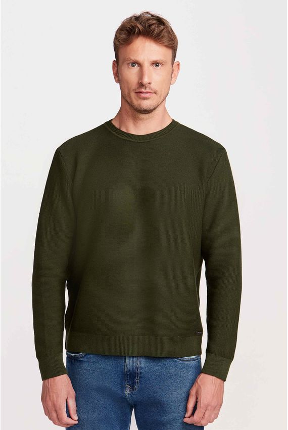 Tricot C Neck Texturas Verde Militar