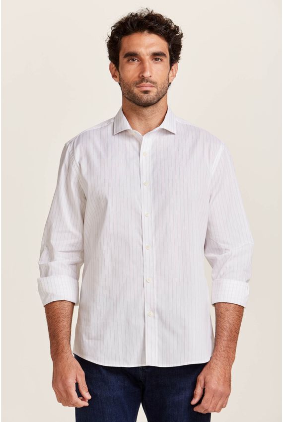 Camisa Tricoline Mini Listras Branca e Bordô