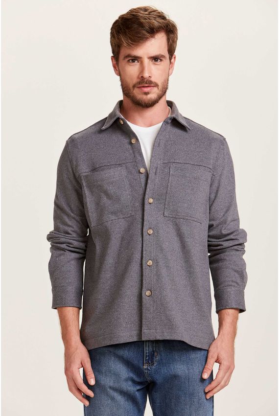 Camisa Overshirt Malha Rústica Chumbo