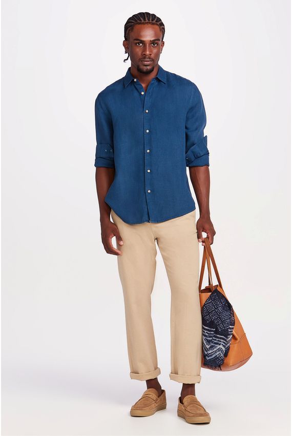 Camisa Linho Tinturado Azul Navy