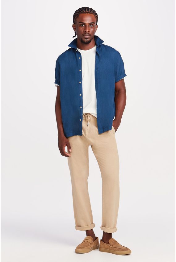 Camisa Mc Linho Tinturado Azul Navy