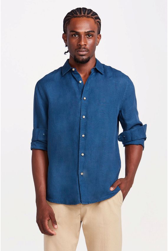 Camisa Linho Tinturado Azul Navy