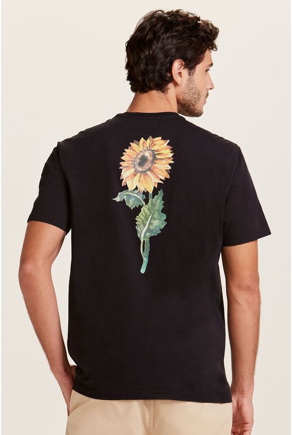 Camiseta Estampada Girassol Preta