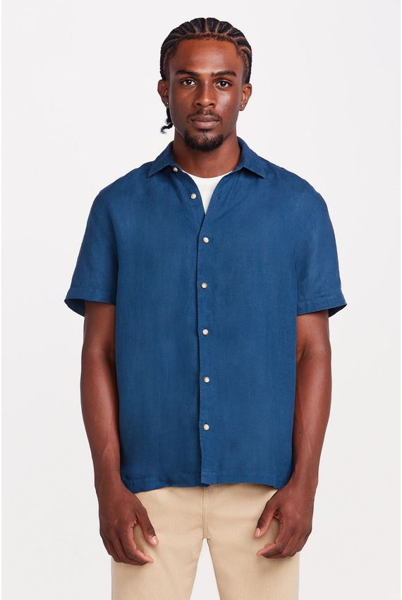 Camisa Mc Linho Tinturado Azul Navy