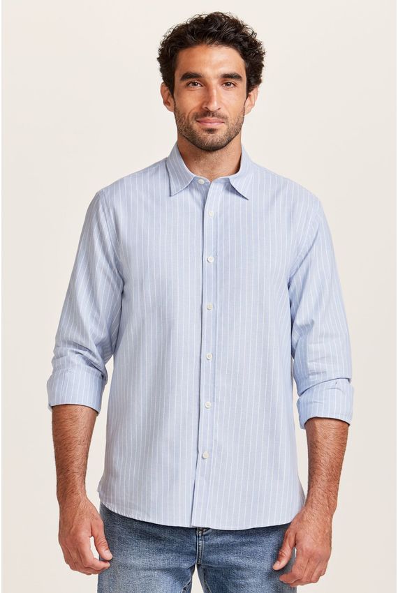 Camisa Oxford Listras Azul e Branca